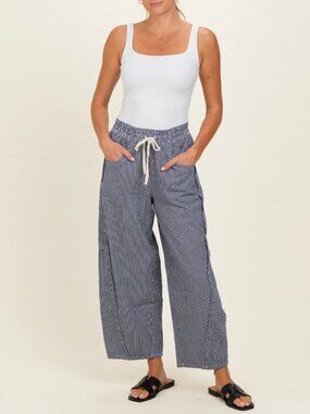 Navy Striped Relaxed Fit Maternity Pants